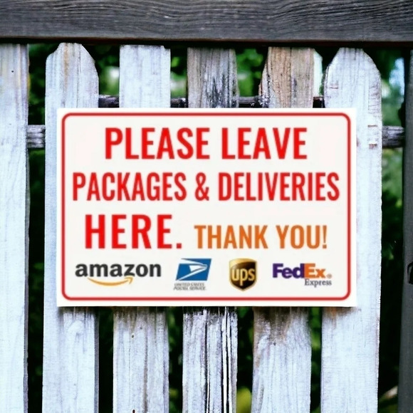 "Please leave packages deliveries here"  tin metal sign, USPS FedEx UPS Amazon - Picture 1 of 4